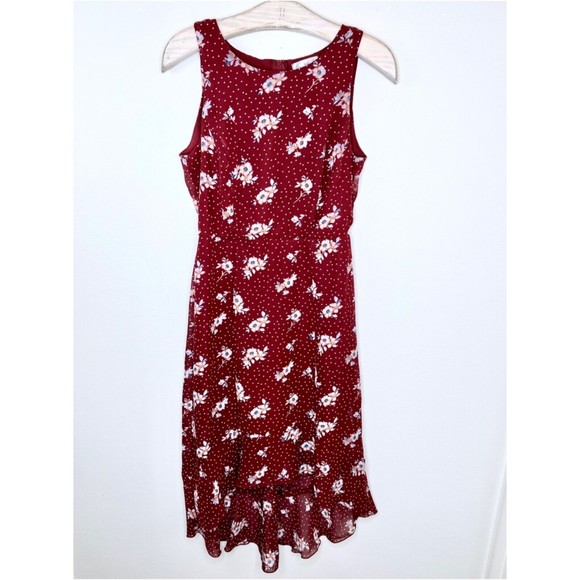 Love, Nickie Lew Women s High Low Floral Dress Size 7 Maroon Red Sleeveless M - Picture 3 of 8